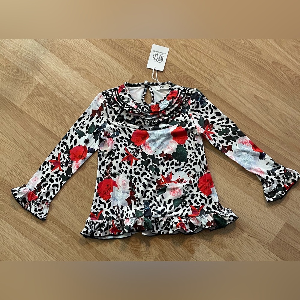 Girls floral cheetah ruffle tunic